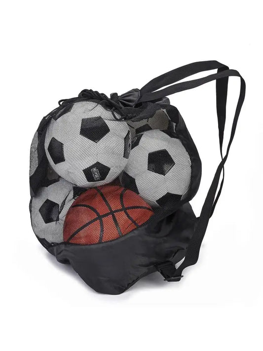 Large Capacity Soccer Bags For Coaches Footbal Basketball Drawstring Design Mesh Bag with a Zippered Front Pocket