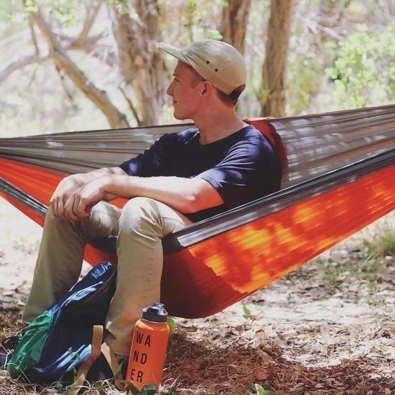 Portable Nylon Camping Hammock - High Strength Parachute Fabric Hanging Bed for Single Person Outdoor Use