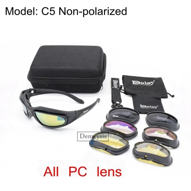 Tactical Polarized Sports Sunglasses - 4 Interchangeable Lenses Set with Original Box - Men's Shooting & Hiking Eyewear