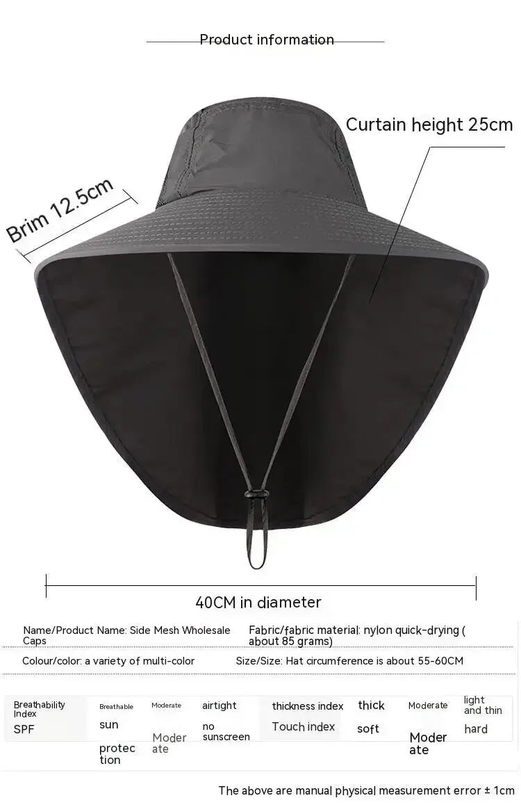 Unisex Wide Brim Safari Hat with Cooling Neck Flap - Sun Protection Baseball Cap for Outdoor Hiking and Fishing