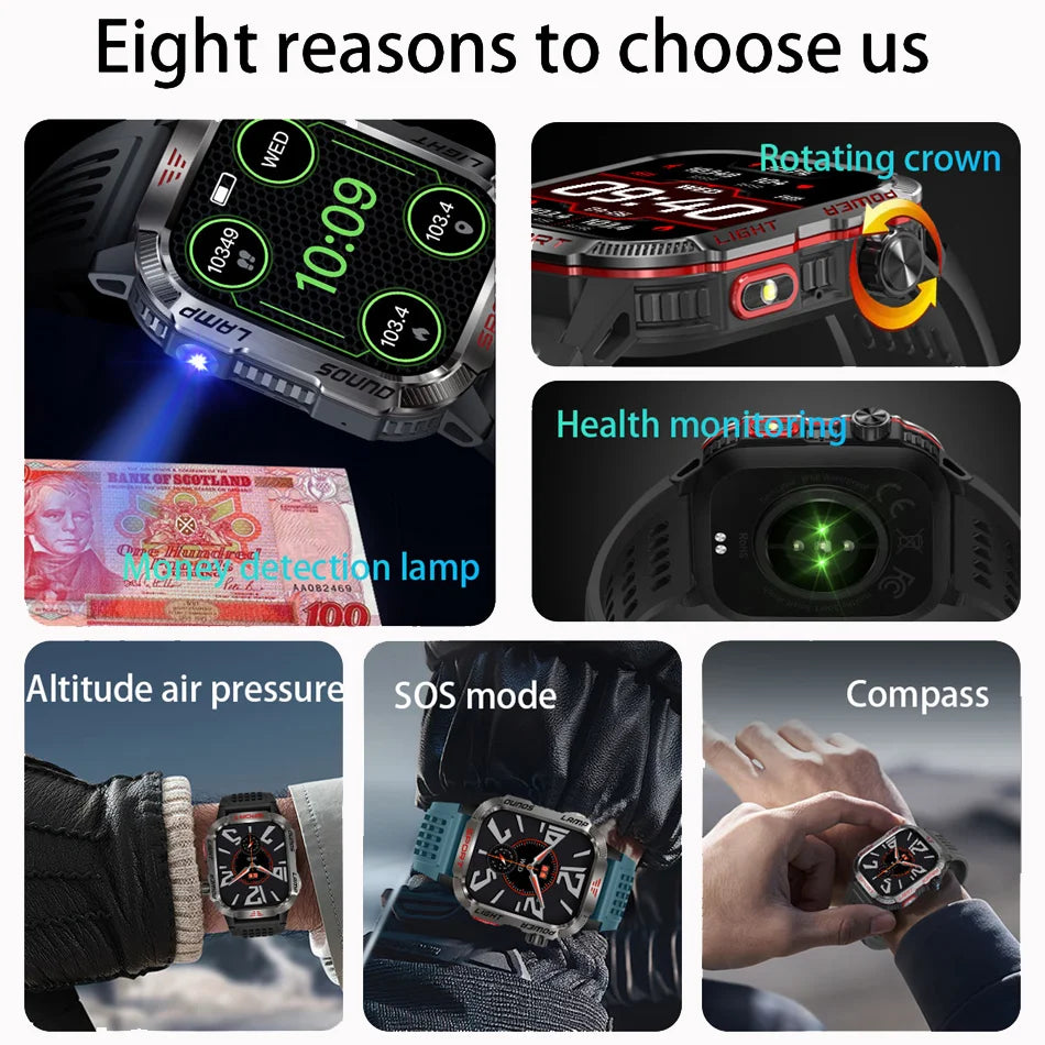 Military GPS Smart Watch for Huawei & Xiaomi - Men's Flashlight Compass Waterproof Outdoor Sport Tracker with Bluetooth Call