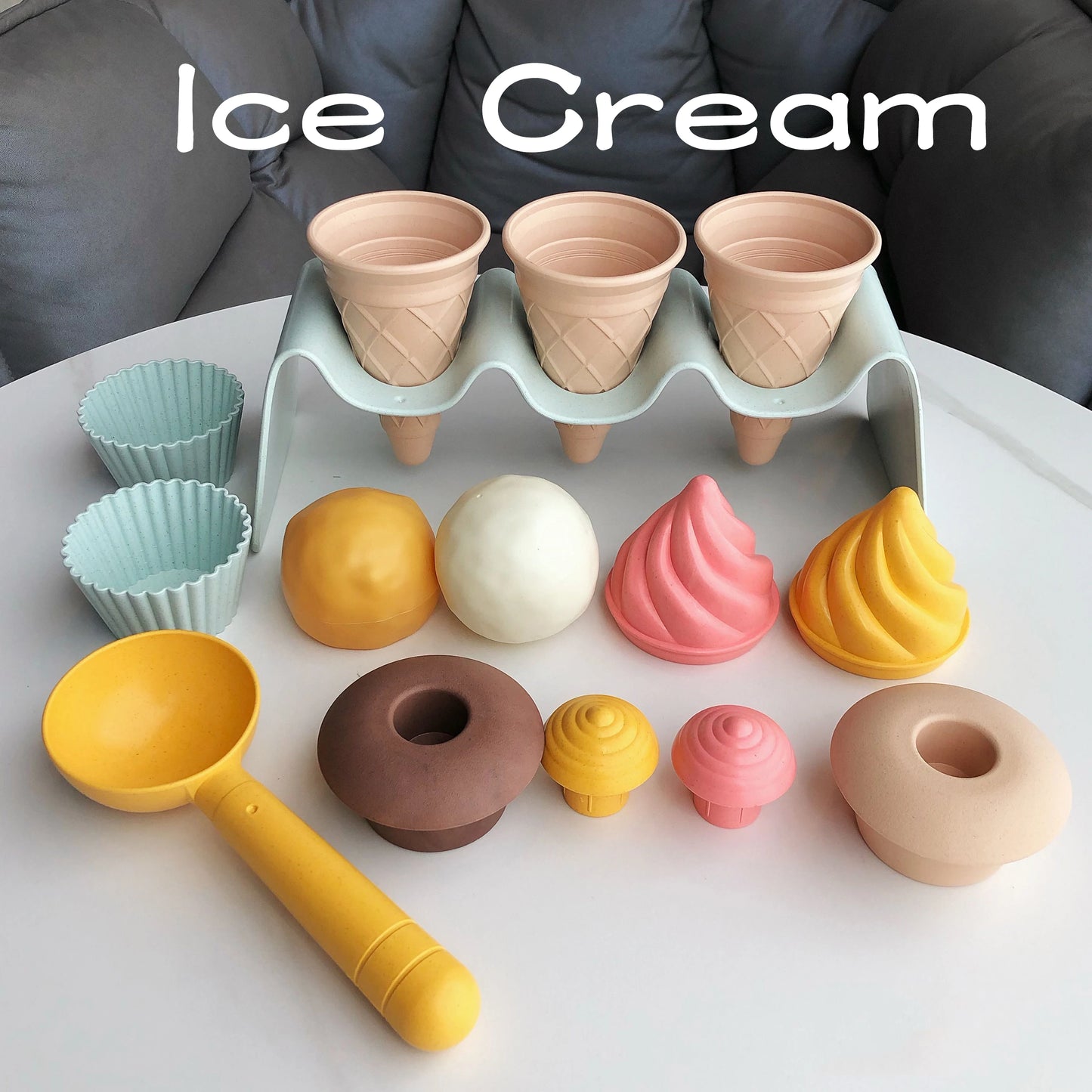 Eco-Friendly Beach Sand Toys Set - Wheat Straw Ice Cream Digging Tools for Kids Outdoor Play (Nordic Design)