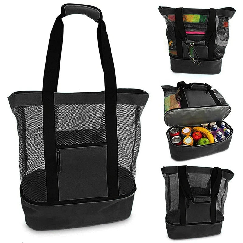 Waterproof Double-Layer Beach Tote Bag - Large Capacity Mesh Swimming Storage Bag with Heat Preservation for Women