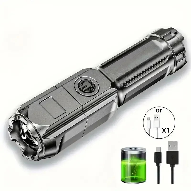 Powerful LED Flashlight Telescopic Zoom Tactical Torch USB Charging Spotlight 4 Lighting Mode Long-Range Outdoor Flashlight