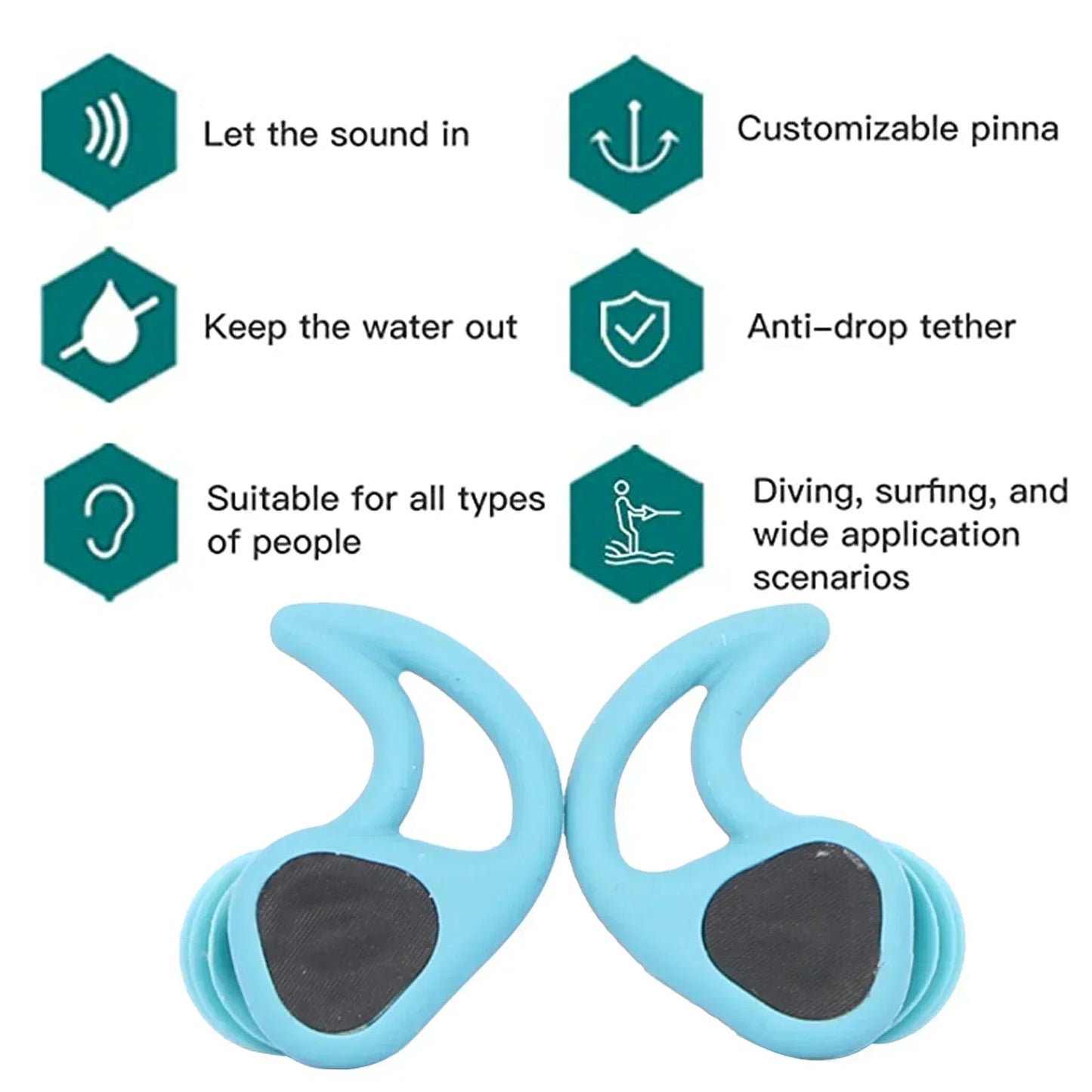 Universal-Fit Waterproof Ear Plugs with Sound Transmission - Swimming Surfing Diving Water Sports Accessories with Lanyard