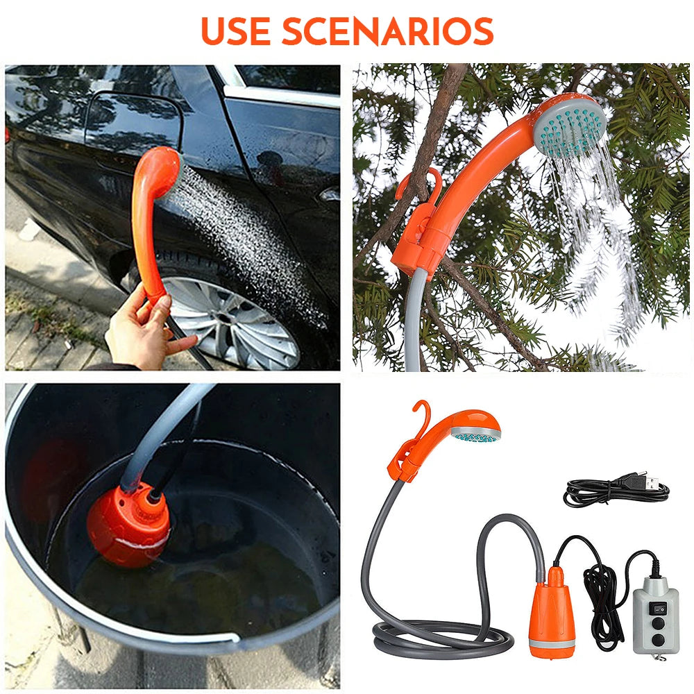 Rechargeable Portable Camping Shower Pump - Outdoor Shower Head for Hiking, Traveling & Camping Equipment