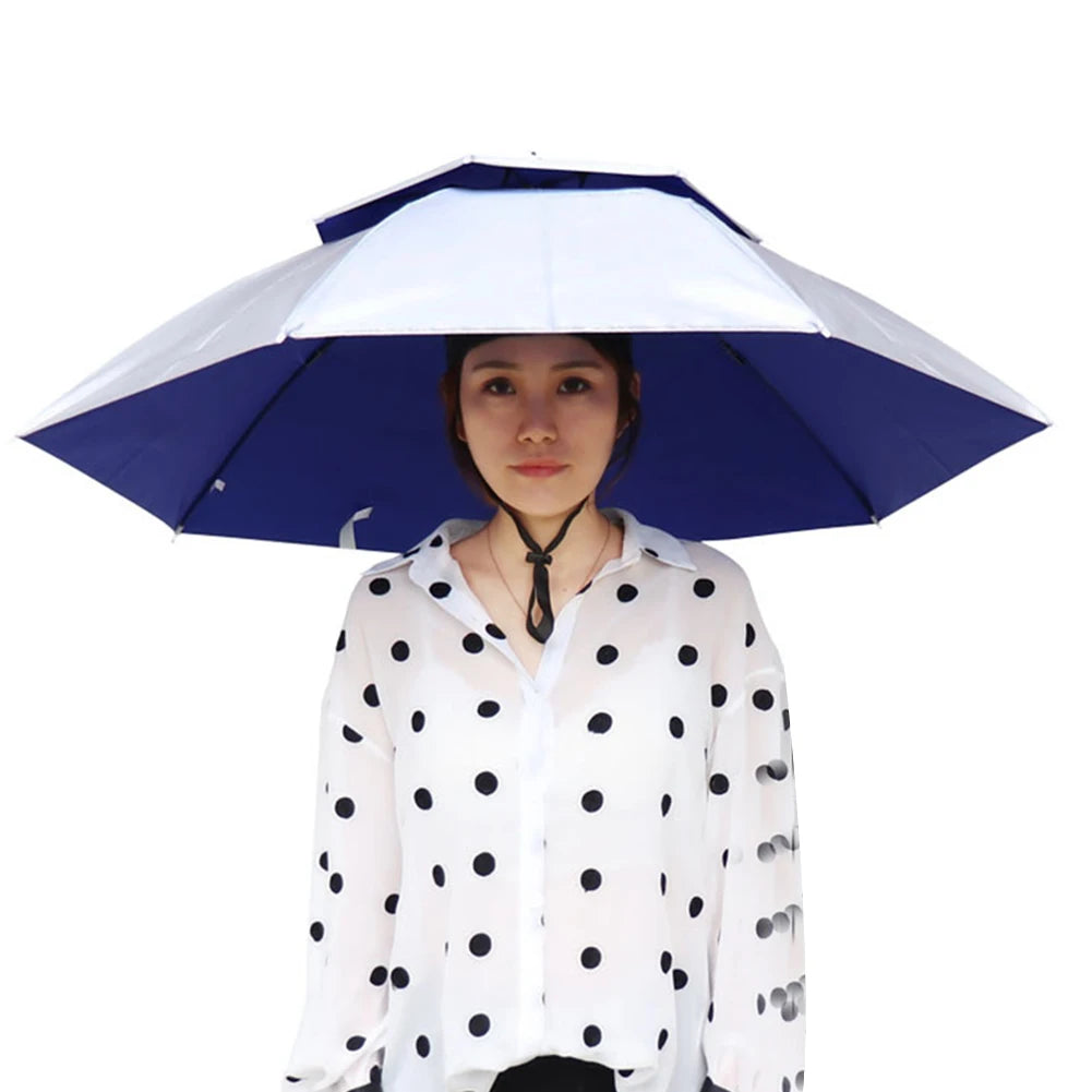 Foldable Umbrella Hat - Waterproof Hands-Free Rain & Sun Protection for Fishing, Camping & Beach (55-95CM Adjustable)