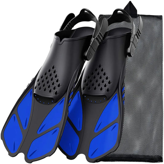 Adjustable Open Heel Swimming Fins - Short Silicone Diving Flippers with Quick-Release Buckles for Adult Men & Women Travel Size