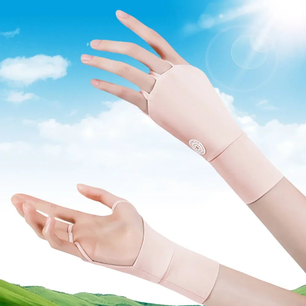 Women's Half-Finger Golf Gloves - UV Protection Ice Silk with Breathable Hollow Palm Design for Outdoor Sports