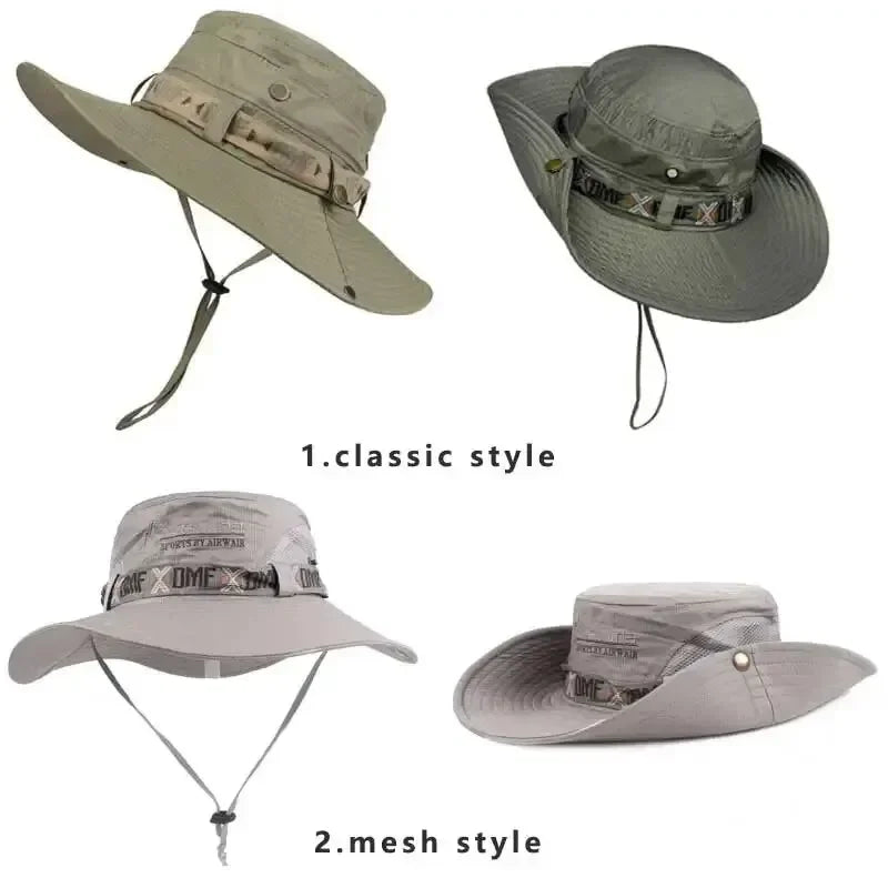 Men's UV Protection Wide Brim Bucket Hat - Outdoor Safari Hiking Mesh Fisherman Cap