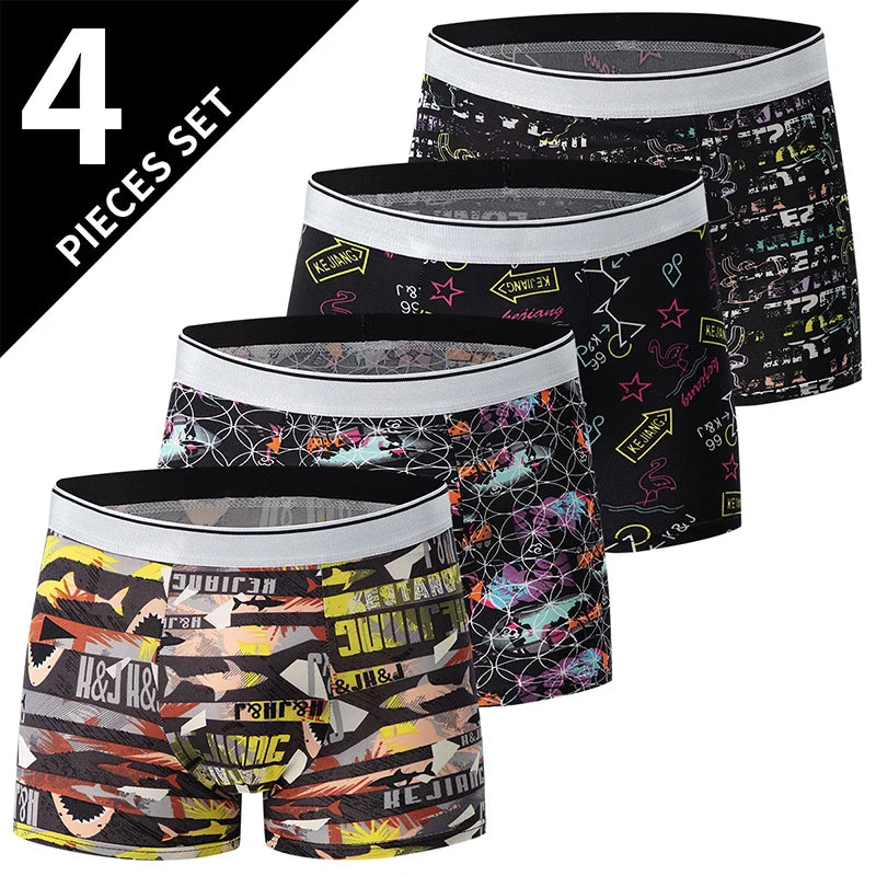 Men's Printed Fashion Boxer Briefs - 4/5 Pack European & American Sizes, Plus Size Comfortable Underwear & Swim Trunks