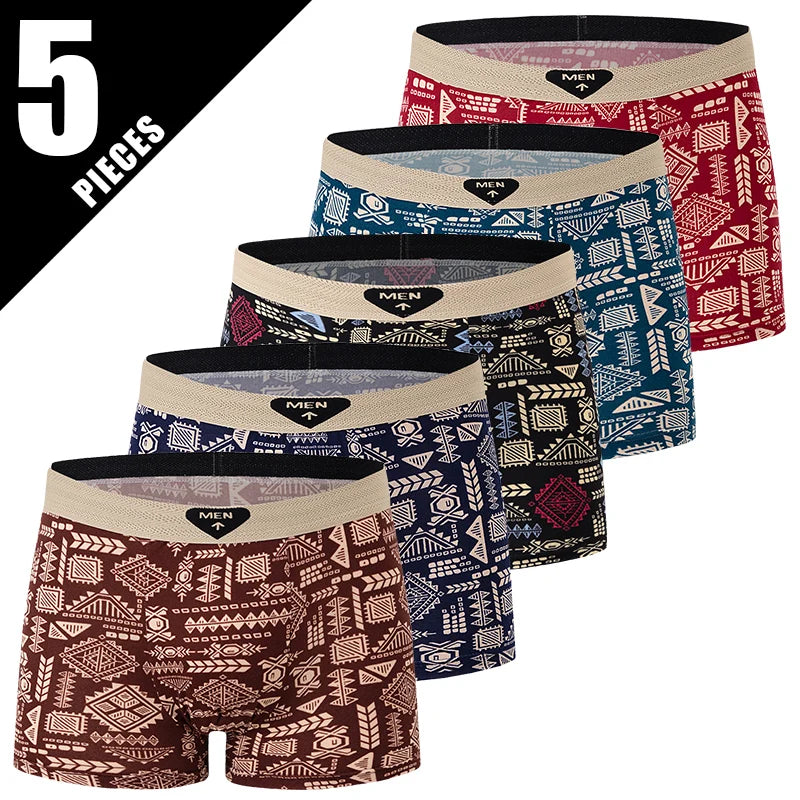 Men's Printed Fashion Boxer Briefs - 4/5 Pack European & American Sizes, Plus Size Comfortable Underwear & Swim Trunks