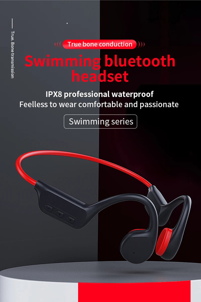Waterproof Bone Conduction Swimming Headset - Bluetooth 5.3 Wireless Earphones with 32GB Storage, IPX8 Rating & Microphone for Exercise and Fitness