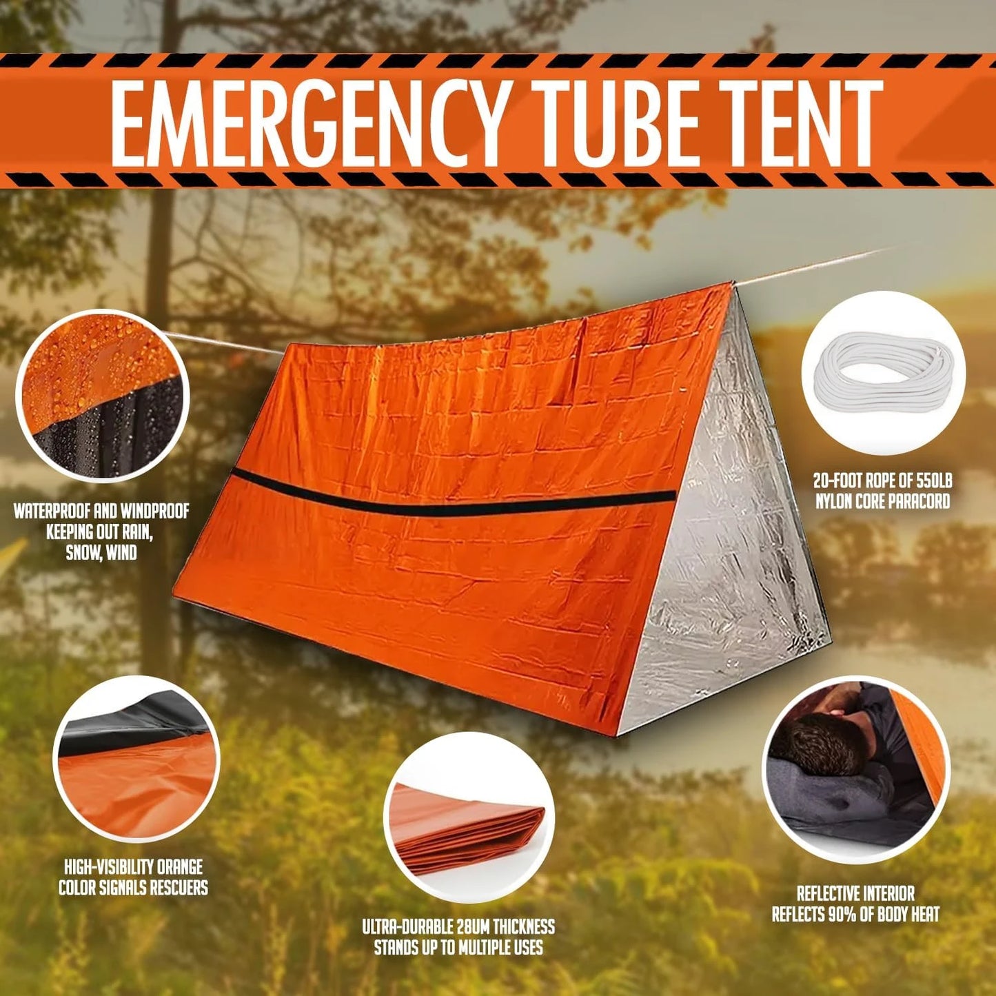 2-Person Waterproof Emergency Camping Tent - Family Travel Shelter with Pergola Design