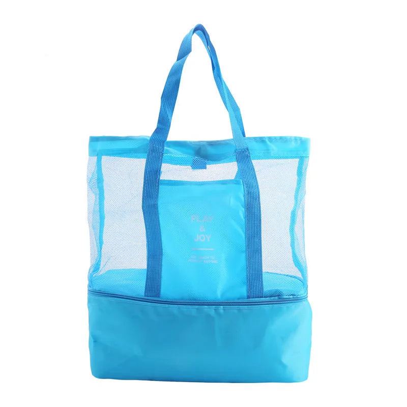 Waterproof Double-Layer Beach Tote Bag - Large Capacity Mesh Swimming Storage Bag with Heat Preservation for Women