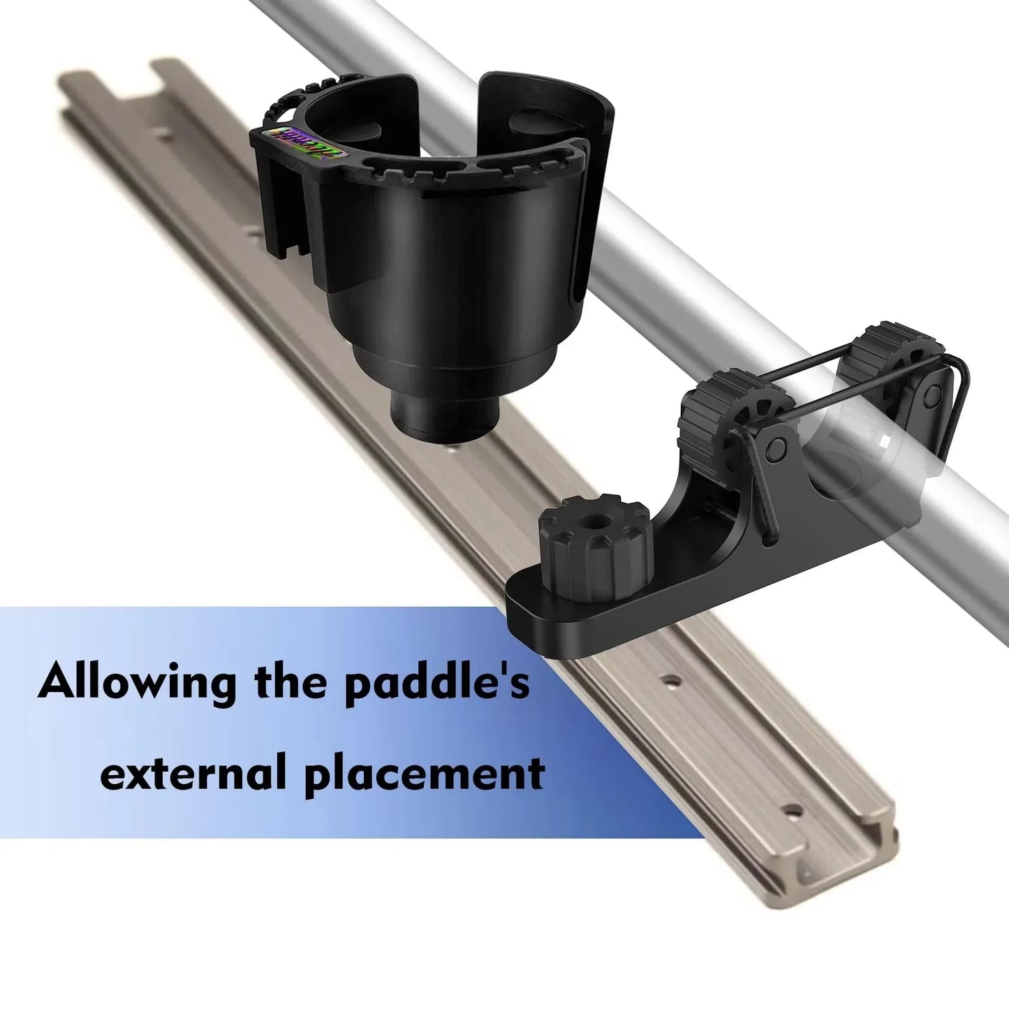 Kayak Paddle Holder Set - 2 Piece Track Mount Accessories for Standard Kayak Oars and Fishing Rails