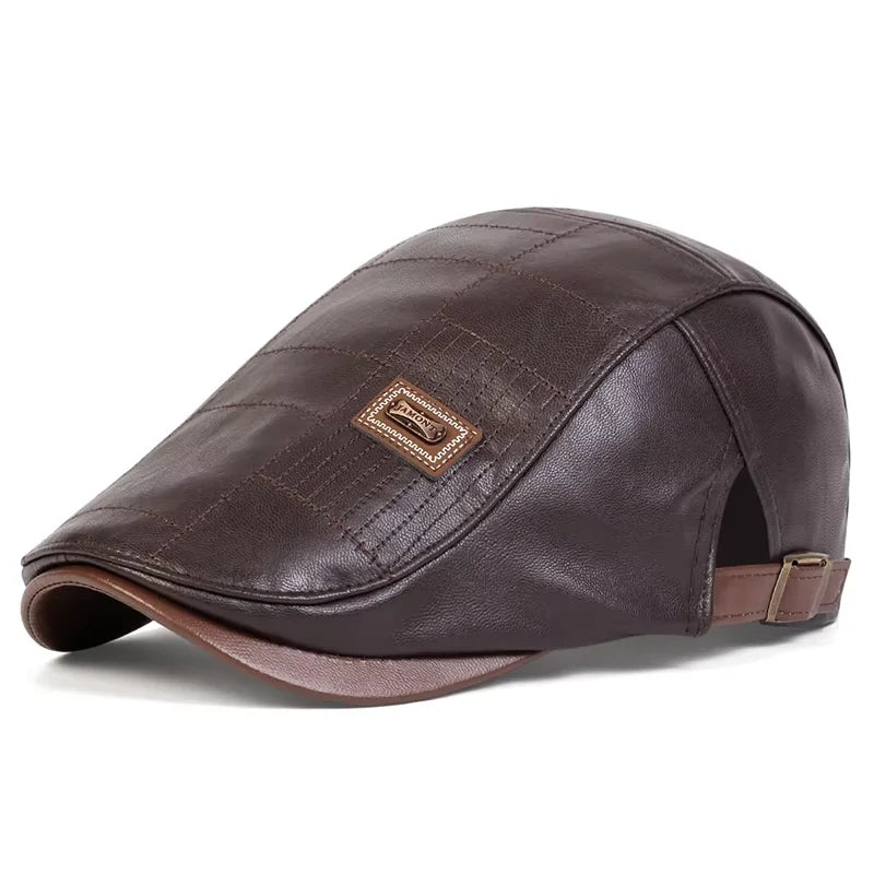 Premium Faux Leather Newsboy Cap - Adjustable Retro Flat Cap for Men