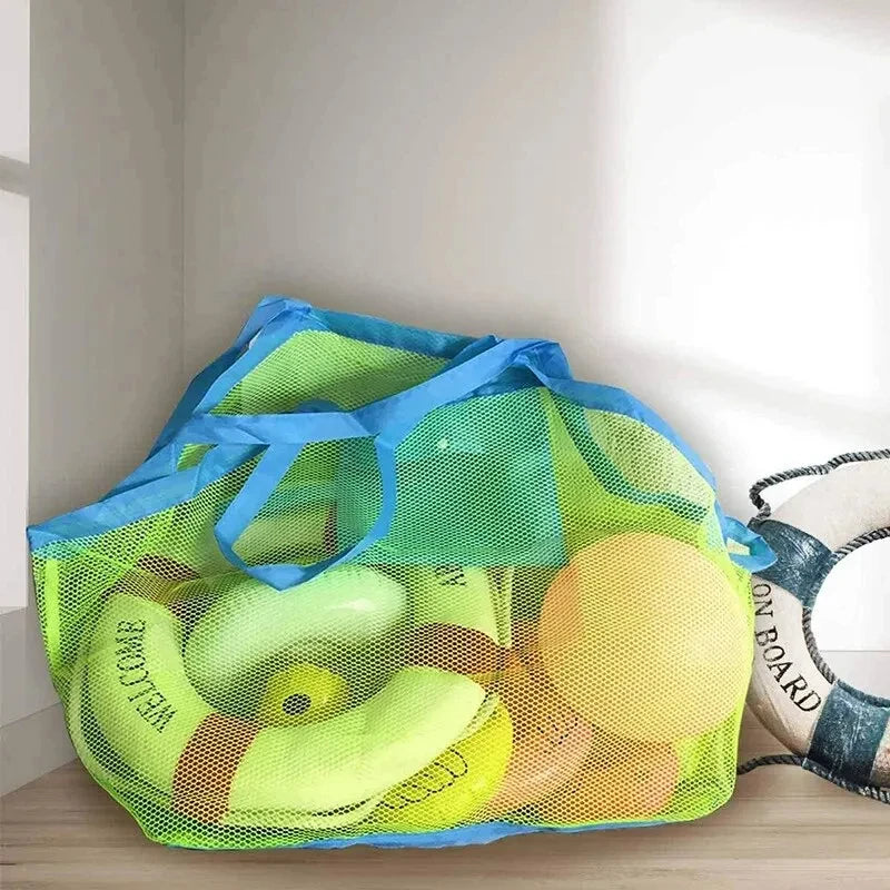 Large Multicolor Mesh Beach Tote - Breathable Sand-Away Bag with Hanging Loop & Foldable Toy Storage (1pc)