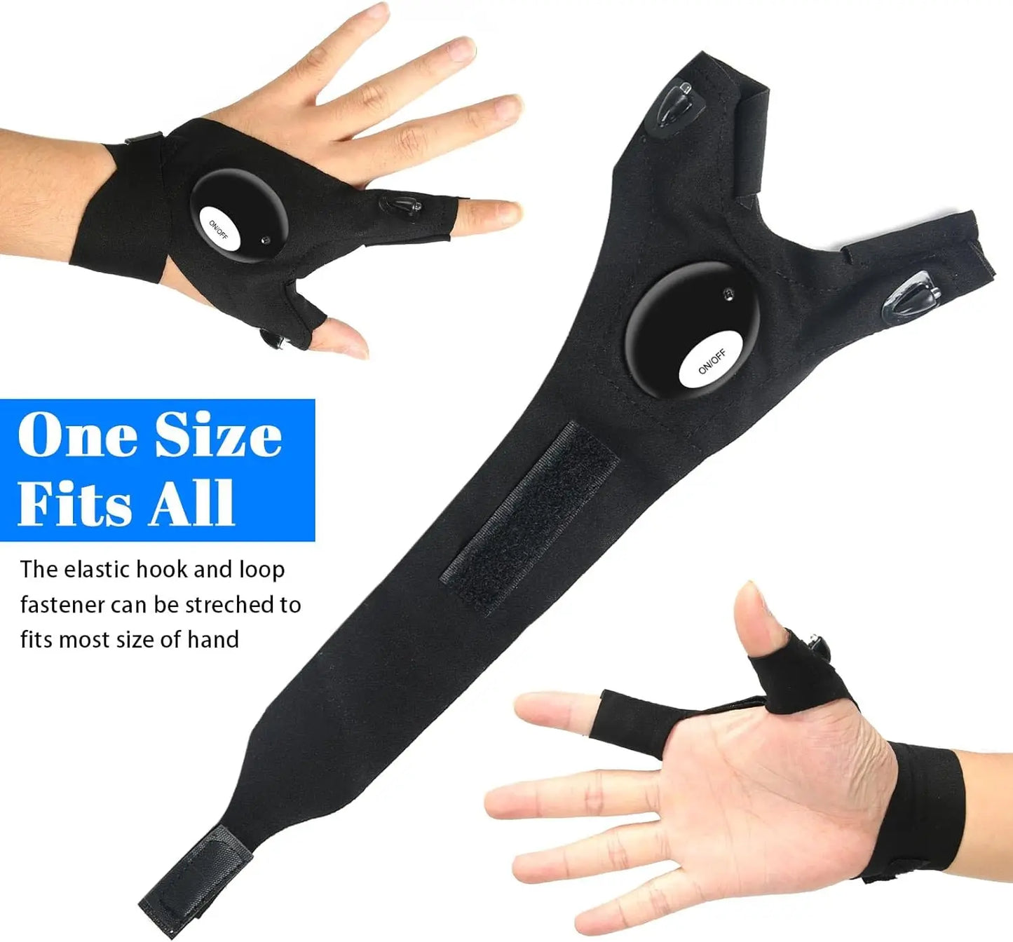 Waterproof LED Fingerless Gloves - Half Finger Flashlight Gloves for Men Women Outdoor Night Fishing Cycling Running