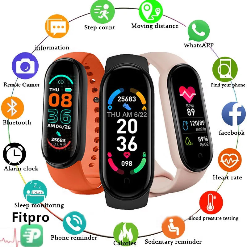 M6 Smart Watch for Men & Women - Fitness Smart Bracelet with Heart Rate & Blood Pressure Monitor