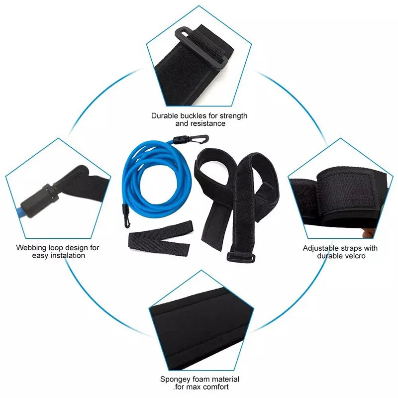 Swimming Training Resistance Belt - 4M Elastic Tether Harness with Stationary Leash for Pool Exercise and Swim Training Accessories