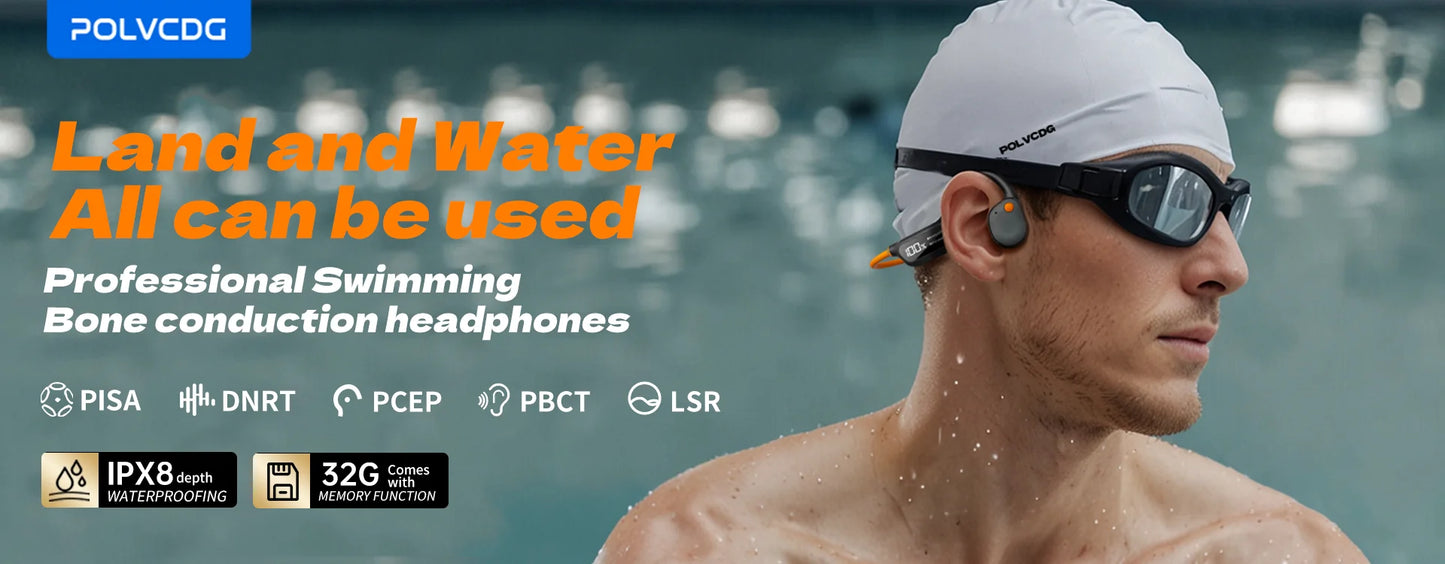 Waterproof Bone Conduction Swimming Headset - Bluetooth 5.3 Wireless Earphones with 32GB Storage, IPX8 Rating & Microphone for Exercise and Fitness