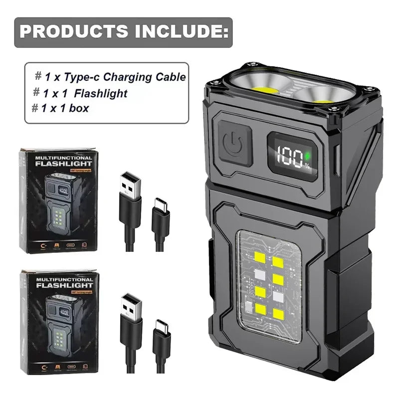 Portable LED Flashlight Set (1-2 Pieces) - Super Bright Mini USB Rechargeable with Magnetic Tail & COB Emergency Light for Camping & Hiking
