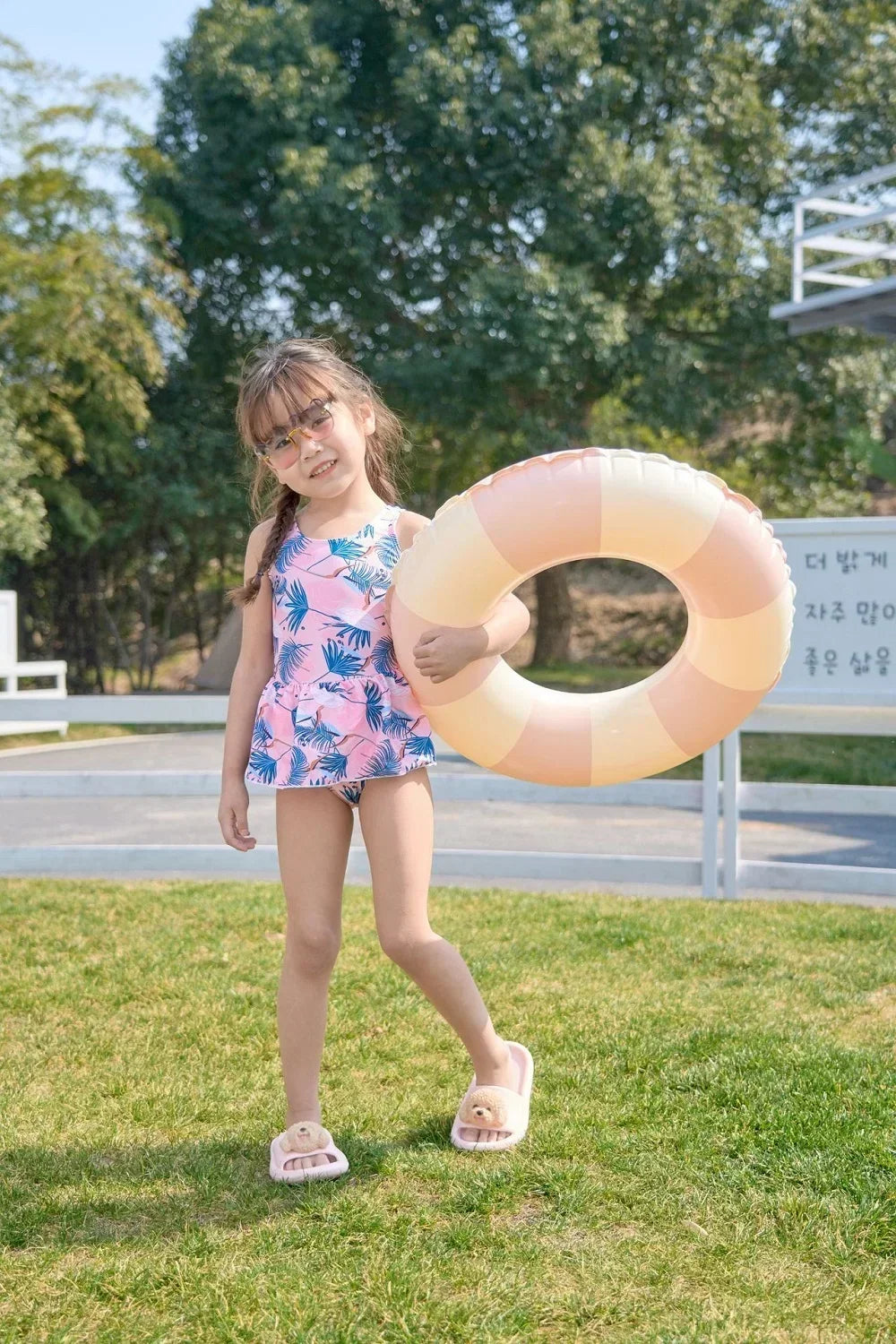 Kids PVC Striped Swimming Ring - Inflatable Floating Tube Donut for Boys & Girls Summer Pool Fun