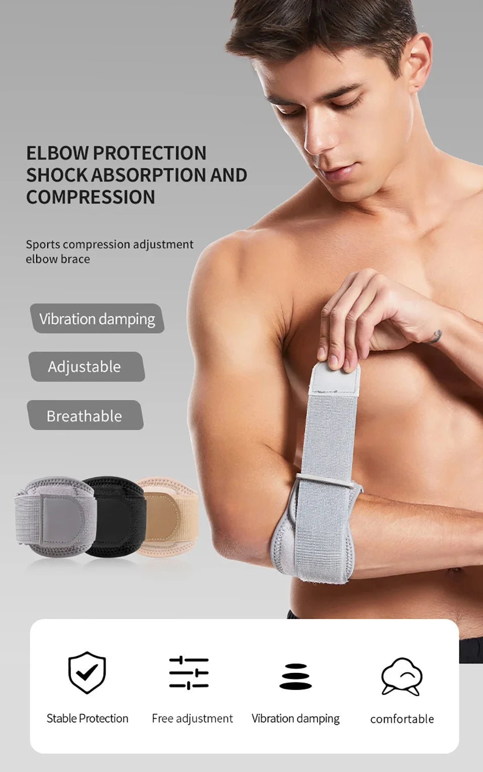 Tennis Elbow Brace - Compression Forearm Support Strap with Pad for Tendonitis and Golf Elbow Pain Relief