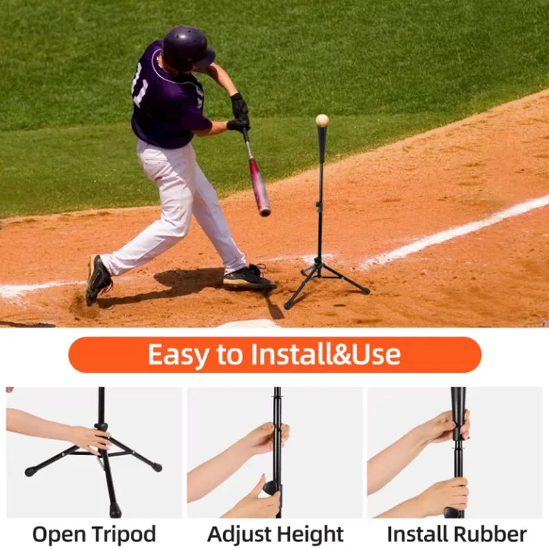 Adjustable Baseball Batting Tee - Portable Tripod Stand for Hitting Training Practice - Foldable Design for Adults, Kids & Beginners