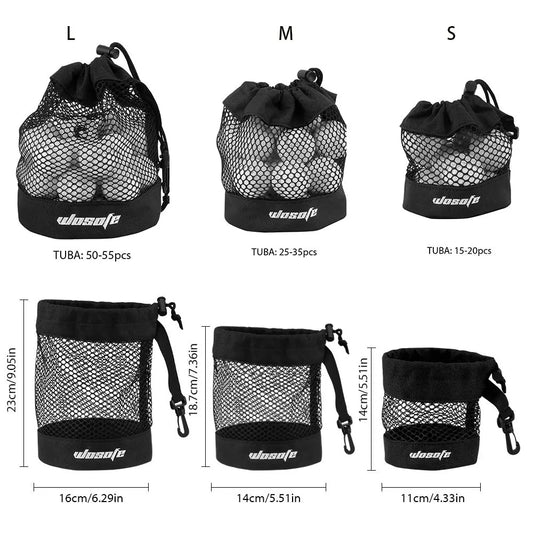 Premium Black Golf Ball Pouch - High-Quality Mesh Nylon with Hanging Clip for Golf Bags