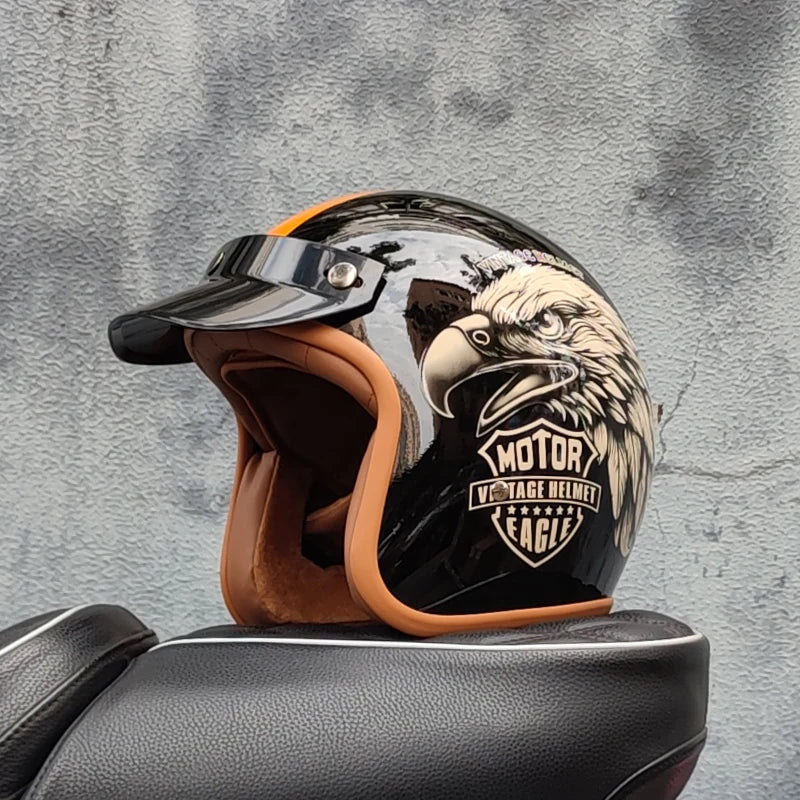 Retro 3/4 Open-Face Motorcycle Helmet - Semi-Open Cross-Country Winter Riding Helmet