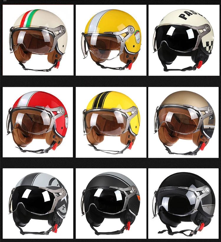 Retro 3/4 Open Face Motorcycle Helmet - Jet Style with Visor for Motorbike & Scooter Riding