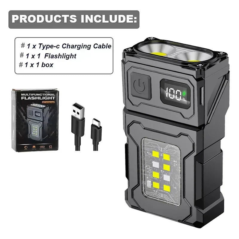 Portable LED Flashlight Set (1-2 Pieces) - Super Bright Mini USB Rechargeable with Magnetic Tail & COB Emergency Light for Camping & Hiking