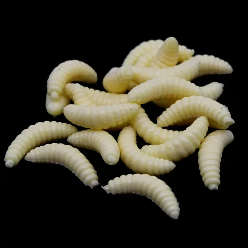 50 Piece Mixed Soft Worm Fishing Bait Set - Bread Worms & Maggots - Bionic Soft Bait with Fishy Scent
