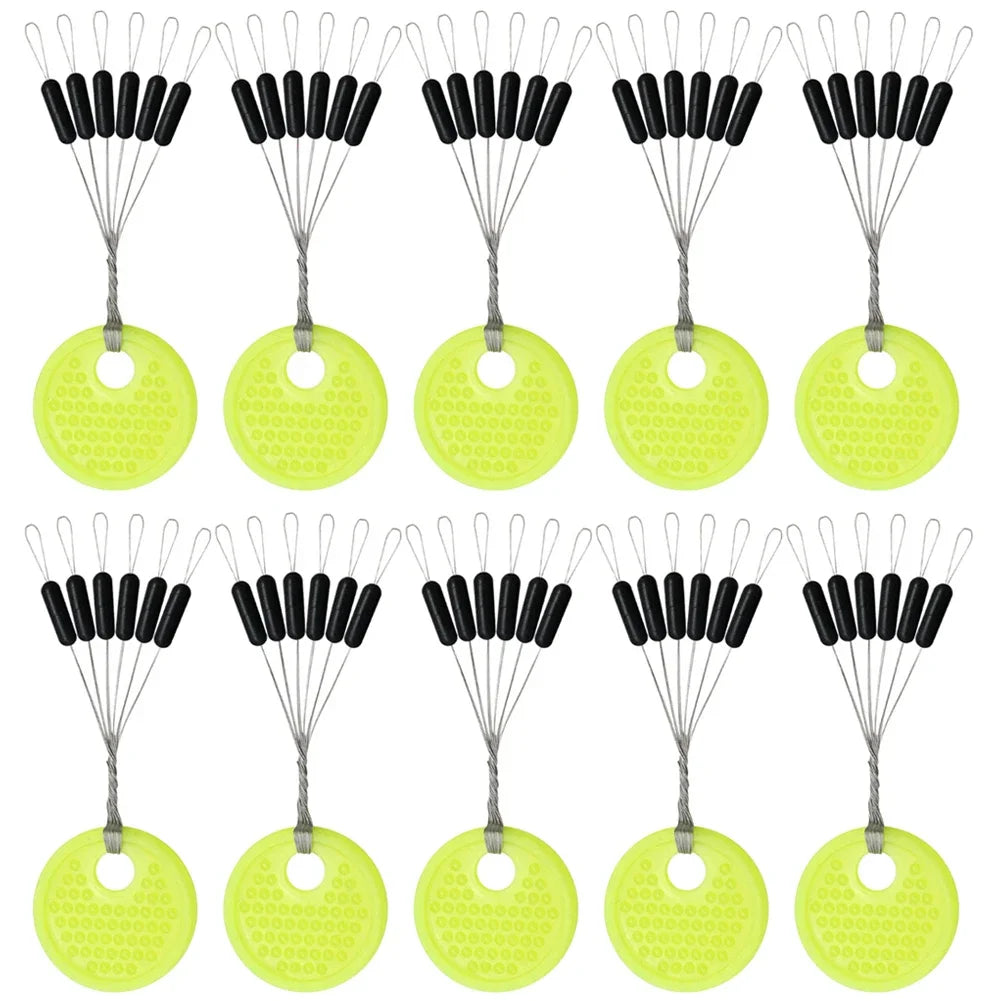 Fishing Line Space Beans Set - 60pcs (10 Groups) Rubber Stoppers, Oval & Long Column Shaped Vertical Bobber Tools