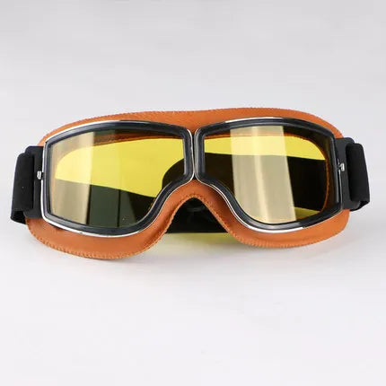 Retro Motorcycle Goggles - Windproof Folding Helmet Sunglasses with Leather Trim