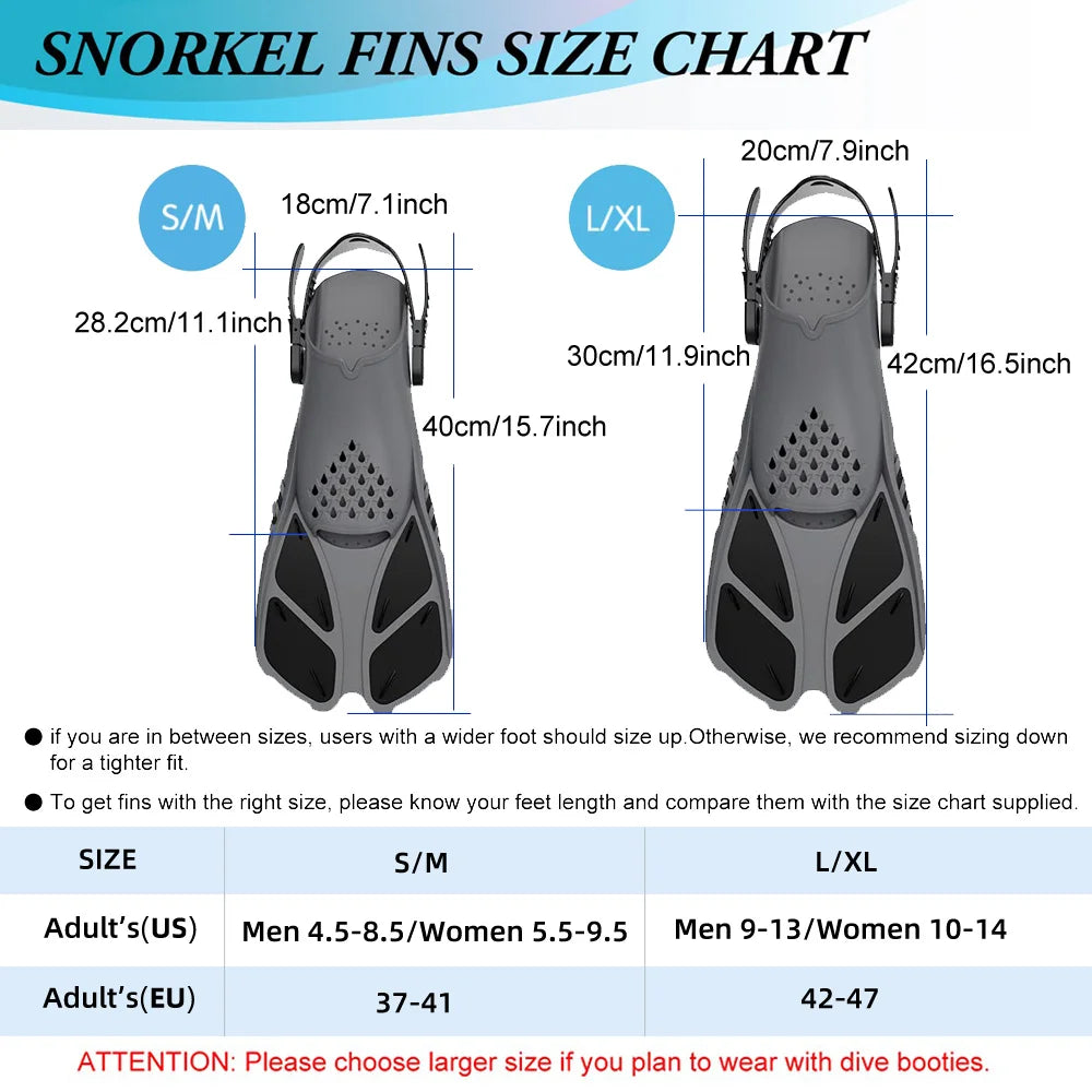 Adjustable Open Heel Swimming Fins - Short Silicone Diving Flippers with Quick-Release Buckles for Adult Men & Women Travel Size