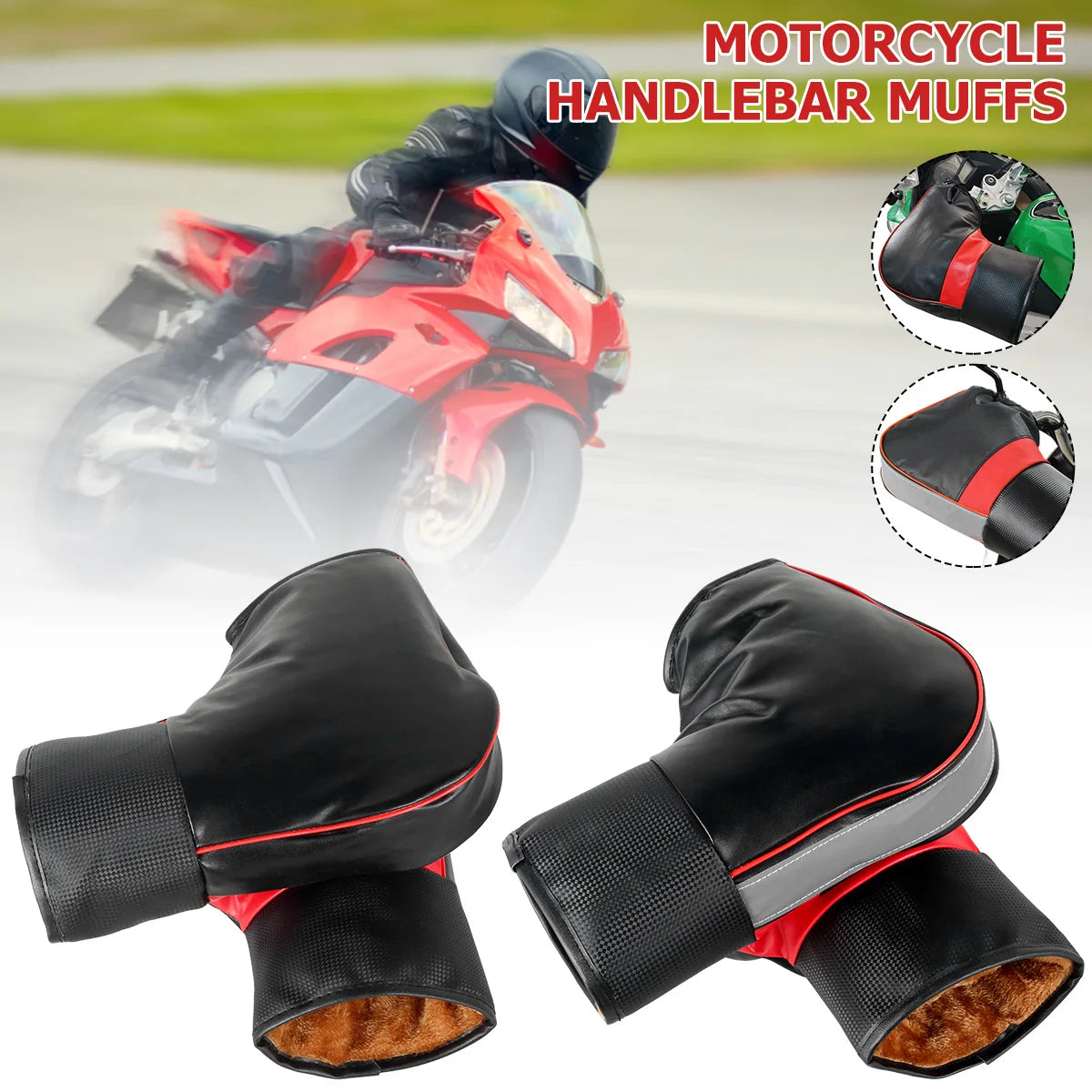 Motorcycle Handlebar Muffs - Thick Warm Rainproof Winter Gloves for Scooter & Motorcycle (1 Pair)