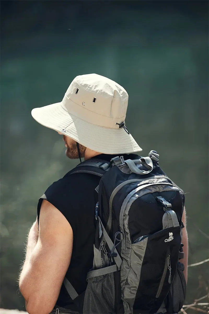 Men's Summer Fisherman Bucket Hat - Wide Brim Sun Protection Cap for Outdoor Activities