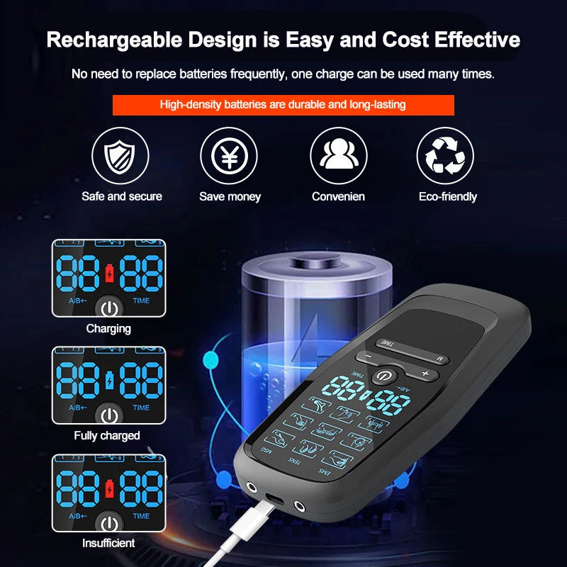 Digital EMS TENS Unit - Electric Muscle Stimulator for Physiotherapy, Acupuncture & Body Massage Therapy with Slimming Functions