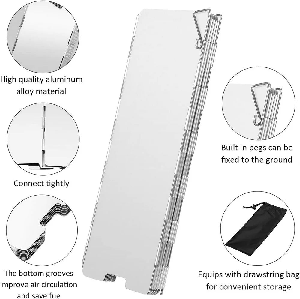Aluminum Alloy Wind Shield Screen for Gas Stove - Windproof Camping Burner Guard (8/9/10/12/14/16 Plates) - Outdoor Picnic Cooking Accessory