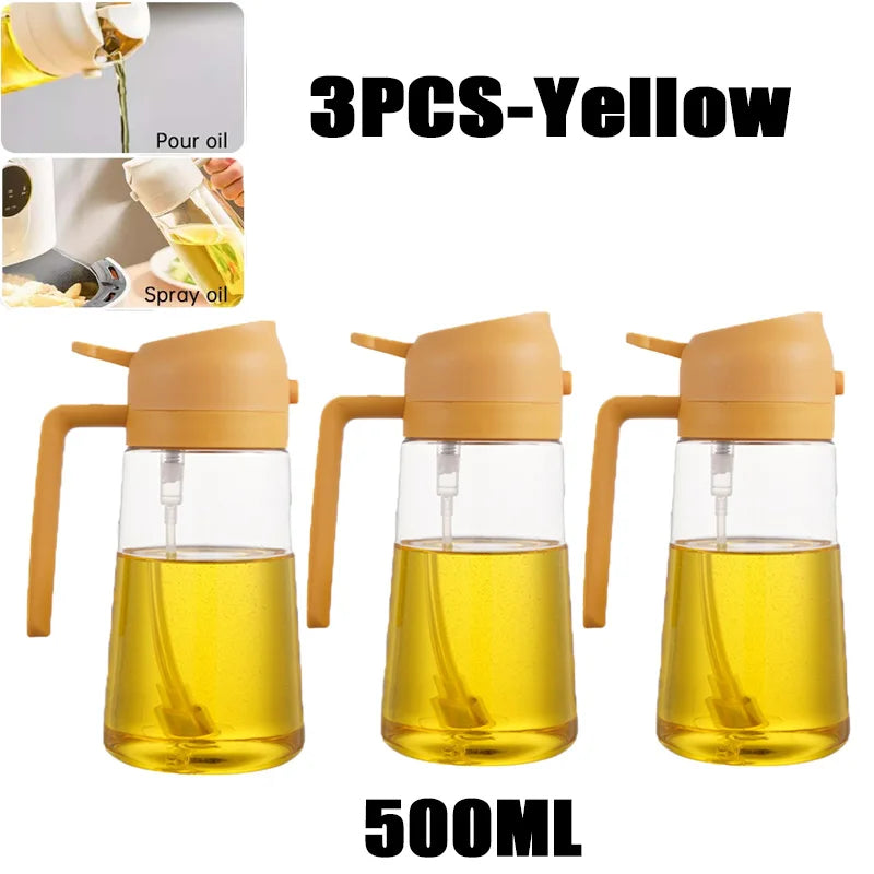 Multi-Size Oil Spray Bottle Set (200ml/300ml/500ml) - BBQ Cooking Olive Oil Sprayer for Kitchen Baking, Empty Refillable Vinegar Bottle with Oil Brush