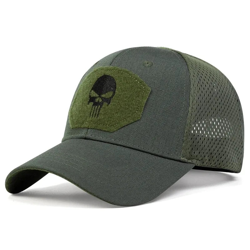 Adjustable Baseball Cap with Skull Embroidery Patch - 2025 Breathable Outdoor Sunscreen Hat for Spring & Autumn
