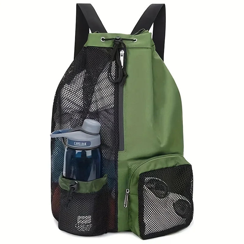 Multipurpose Mesh Drawstring Swim Backpack with Wet Compartment for Beach, Pool, Gym and Workout Equipment