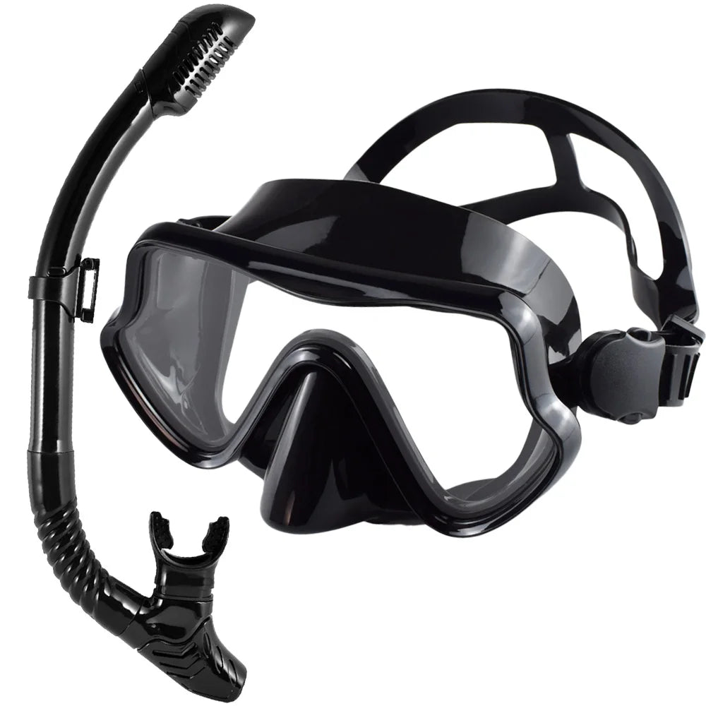 Professional Adult Diving Mask & Snorkel Kit - Tempered Glass Panoramic Swimming Goggles with Training Snorkel Gear