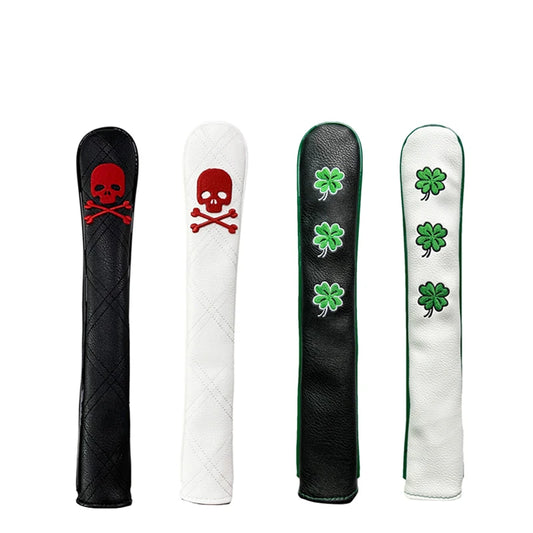 Professional Golf Skull Alignment Rod Cover - Waterproof PU Leather Training Aid Headcover with Embroidery