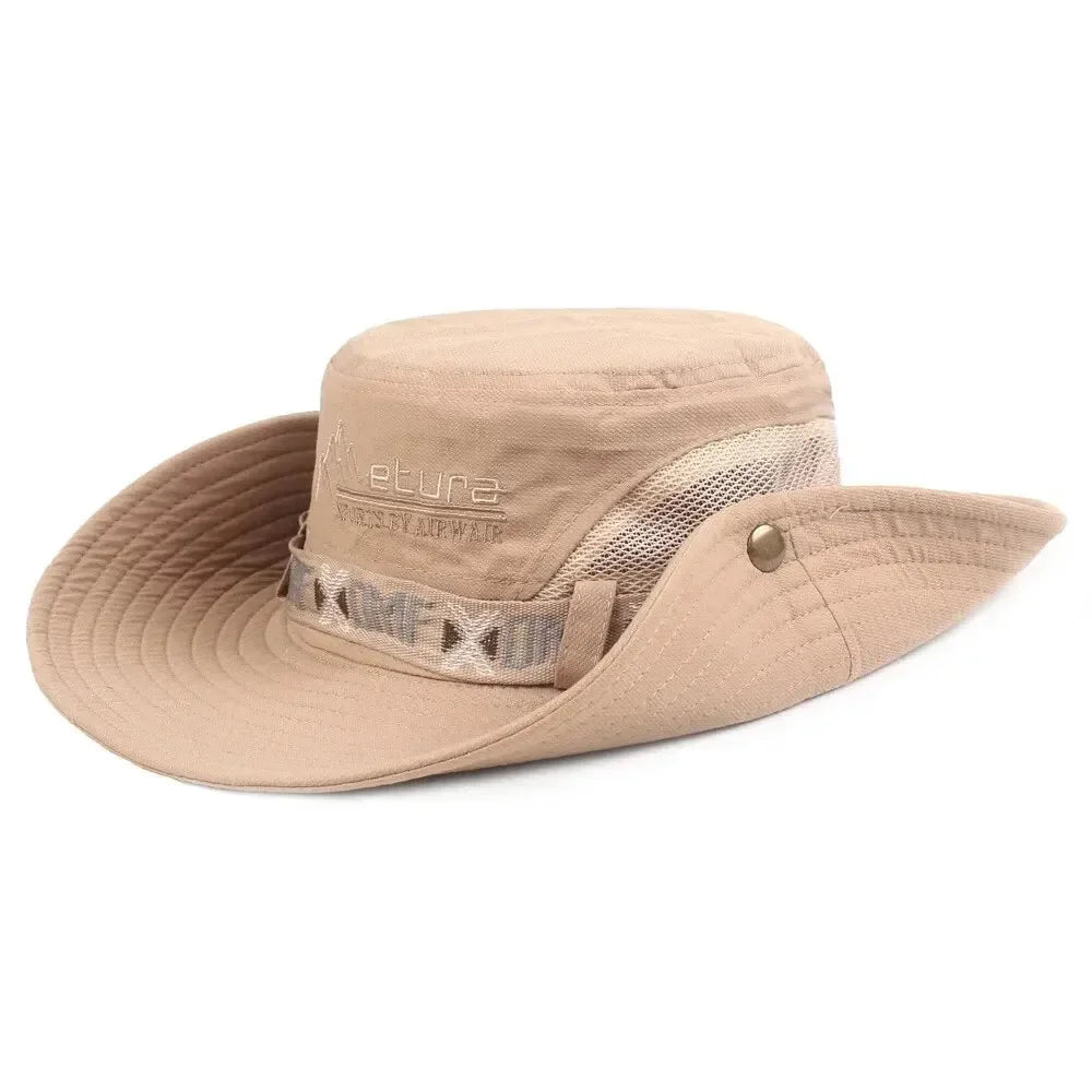 Men's UV Protection Wide Brim Bucket Hat - Outdoor Safari Hiking Mesh Fisherman Cap