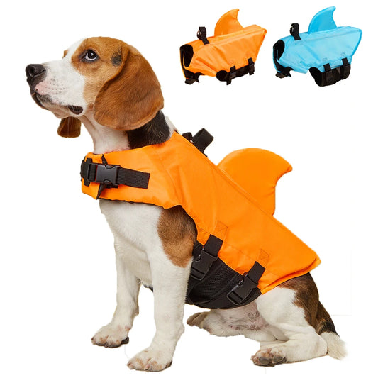 Enhanced Buoyancy Dog Life Jacket - Safety Swimming Vest with Handle for Small Medium Large Dogs - Shark Design Surfing Gear