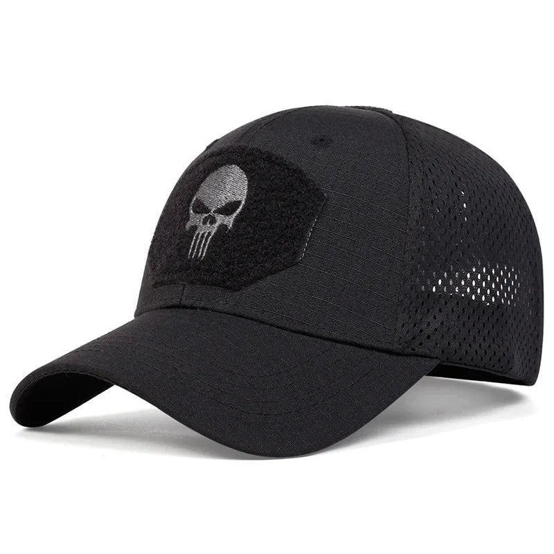 Adjustable Baseball Cap with Skull Embroidery Patch - 2025 Breathable Outdoor Sunscreen Hat for Spring & Autumn